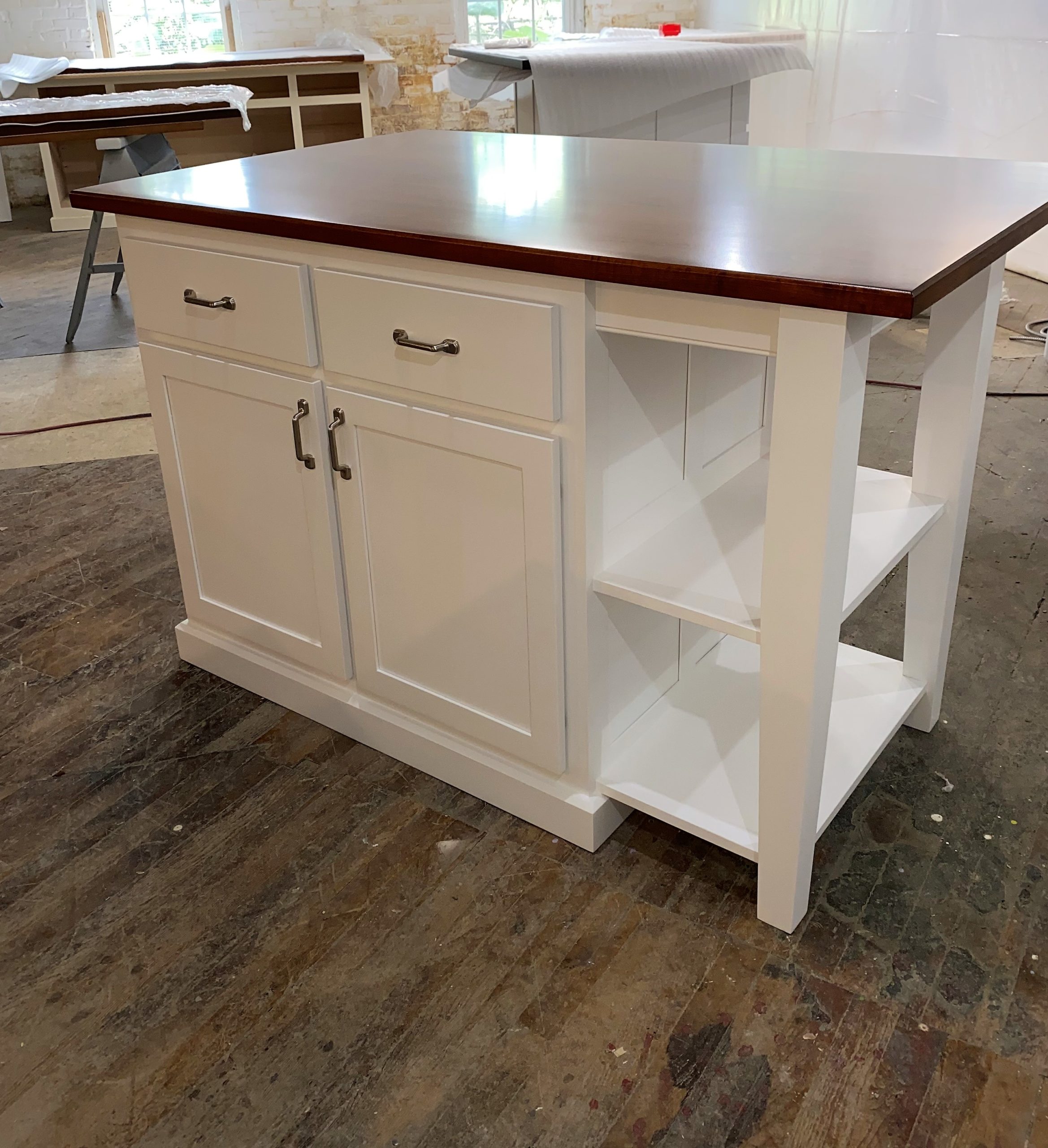 kitchen island with open shelves